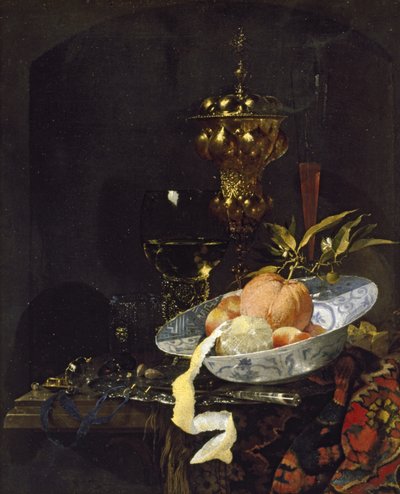 Naturaleza Muerta con una Alfombra Oriental, principios de 1660 de Willem Kalf